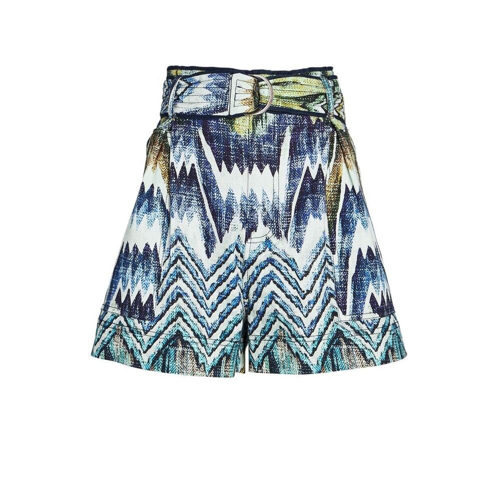 Chufy Nino High-Waisted Belted Chevron Paperbag Shorts Calvi Blue XS